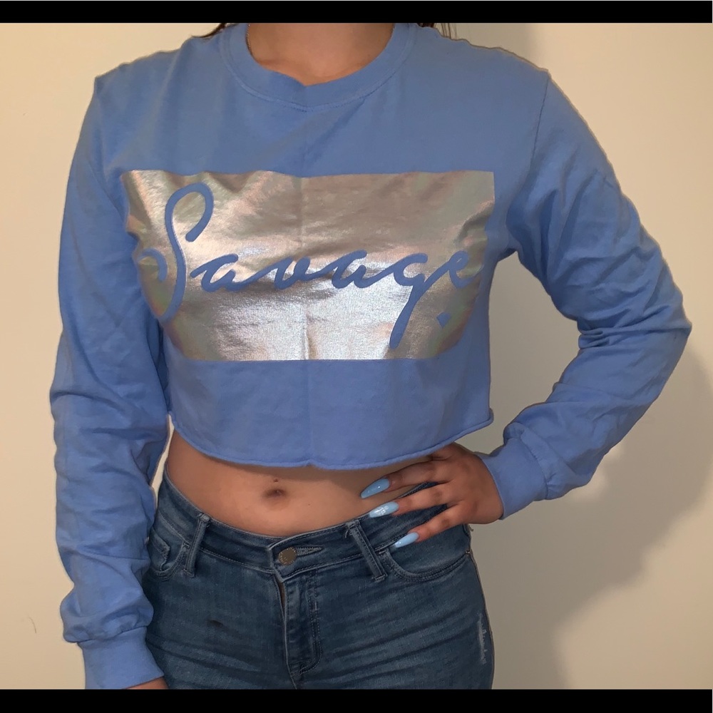 Blue long sleeve crop top